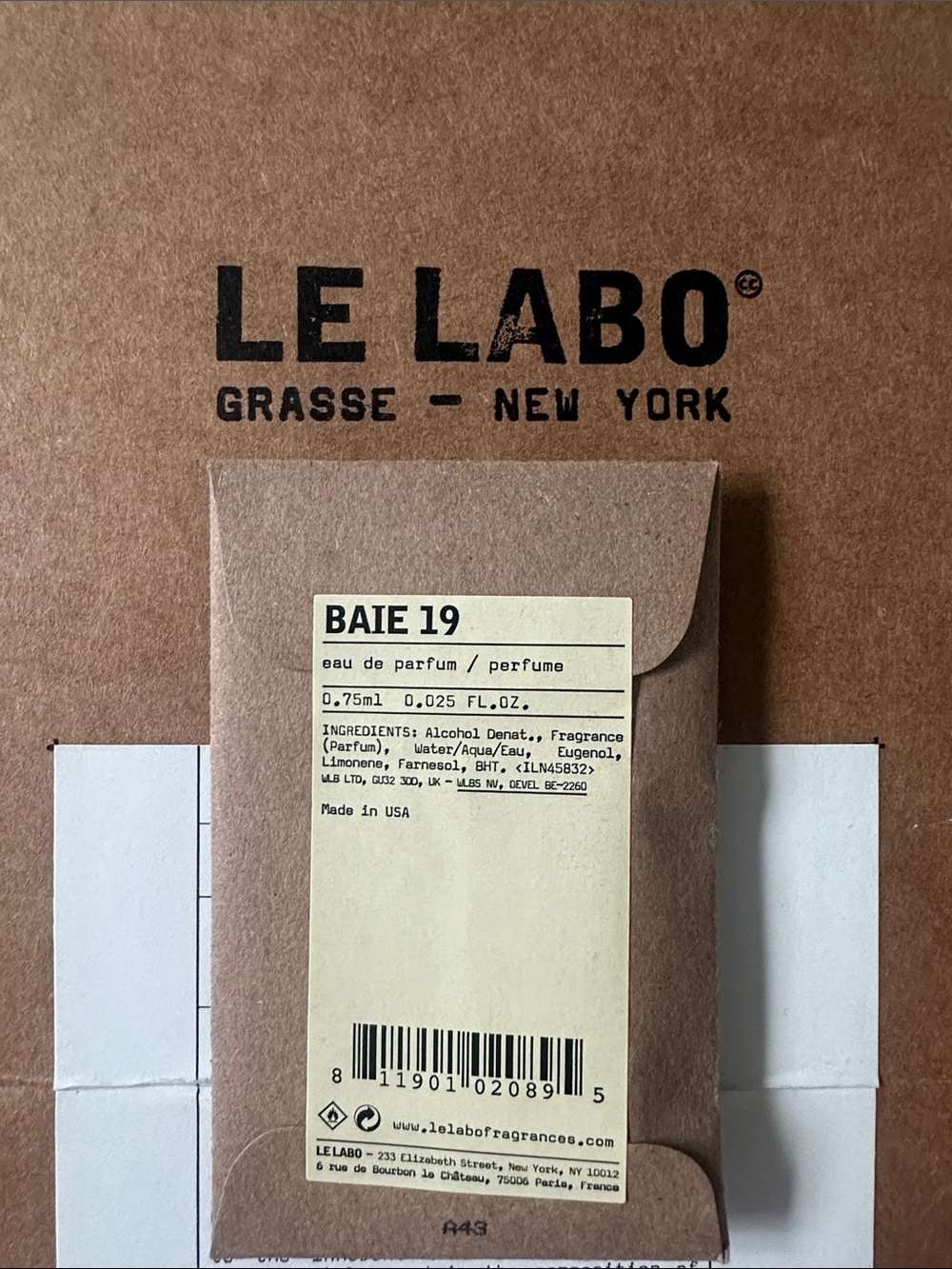 Le Labo Baie 19 in Brown Kraft with Cream Label